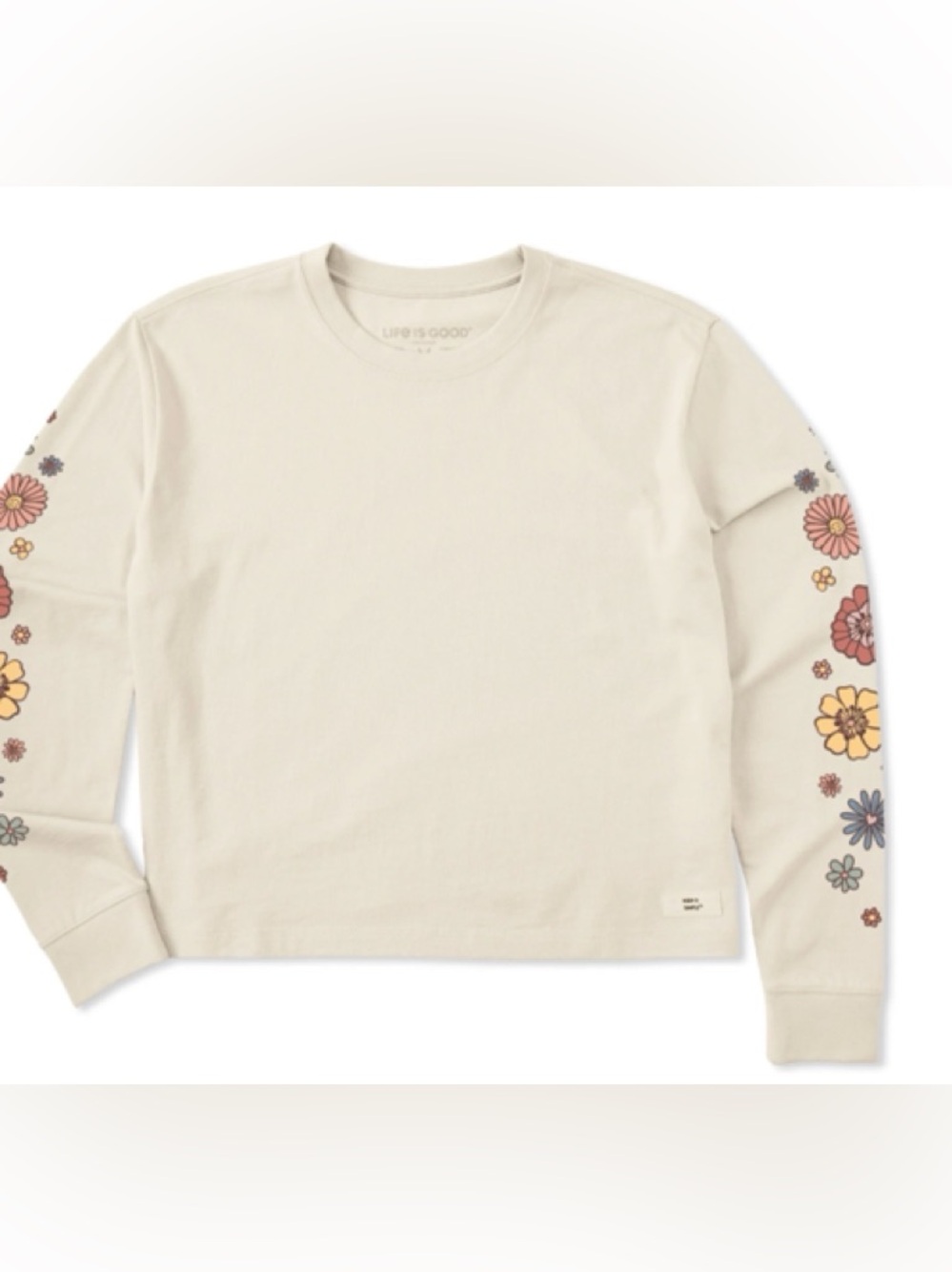 NWOT Life is good Women's Retro Flowers Long Sleeve Crusher Boxy Tee
